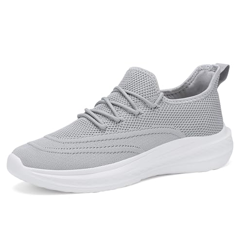 VAMJAM Mens Running Shoes Slip On Walking Shoes Non Slip Lightweight Workout Breathable Gym Sneakers Fashion Mesh Sneakers LightGray Size 7