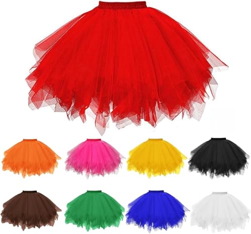 Tüllrock Roter Rot Damen,Tüllrock Damen Kurz Puffy Tüll Rock Elastische Hohe Taille Tutu Röcke Tütü Petticoat Multi-Schichten Für Halloween...