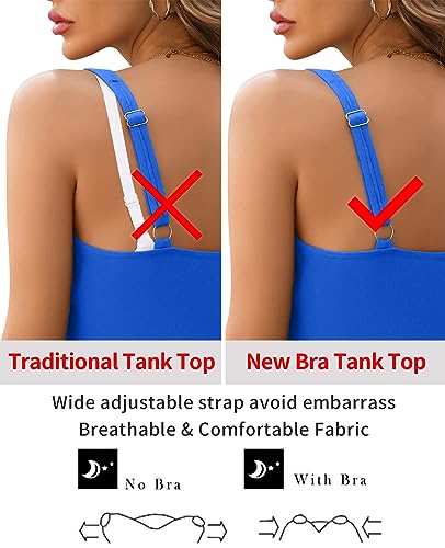 Image of V FOR CITY Tank Top for Women with Built-in Padded Bra Adjustable Wide Strap Camisole Cotton Cami Shirts