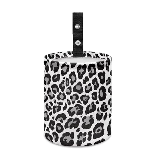 Image of Leopard Print Design Car Garbage Can Small Trash Can with Leak Proof Inside Liner and Hanging Strap Car Organizer Portable Cars Essentials