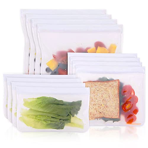 SHILIPAIJC 12 bolsas reutilizables para sándwich - Ziplock a prueba de fugas - Bolsas de almacenamiento de alimentos - Juego de bolsas herméticas para frutas y tocino Cover