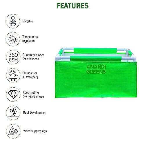 Image of Anandi Green's HDPE UV Protected 360 GSM Green Color Rectangular Plants Grow Bags Suitable for VegetableTerrace Gardening with PVC Pipe Support Pack of 2x1x1 FIT
