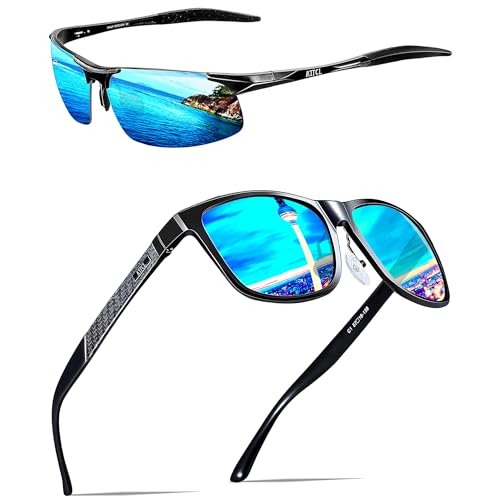 ATTCL Bundles Men's Retro Metal Frame Driving Polarized Sunglasses For Men Sun glasses:(8177-black-blue)+(8587-black-blue)