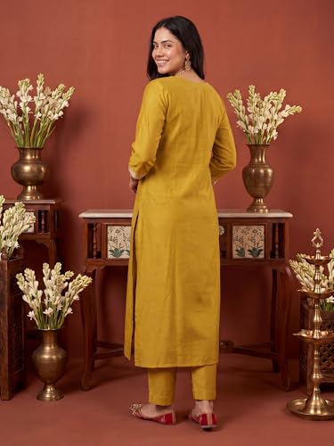 Image of INDO ERA Women's Silk Blend Embroidered Sequinned Kurta & Pant with Dupatta Set