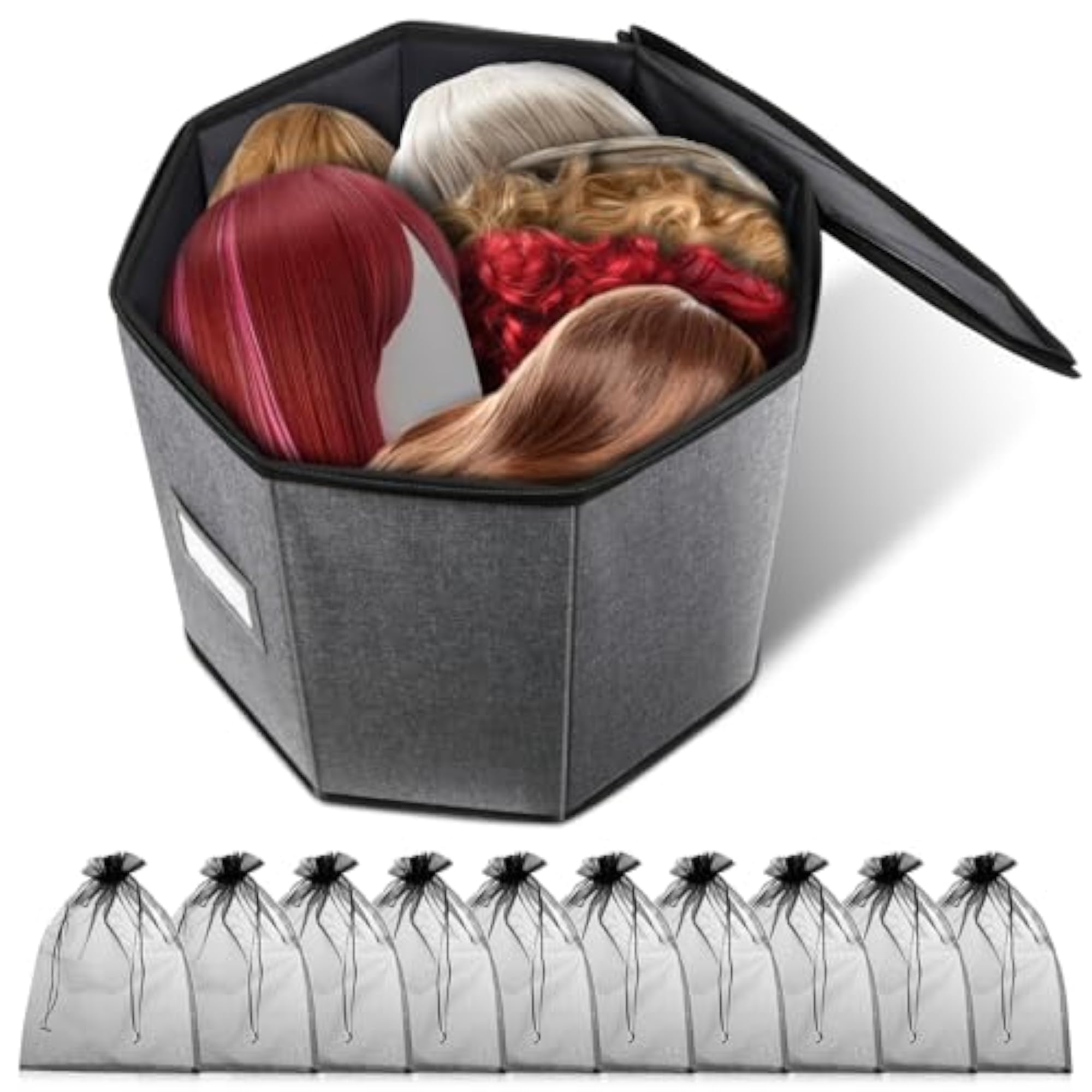 Wig Storage Box, Foldable Travel Case for Hair Accessories