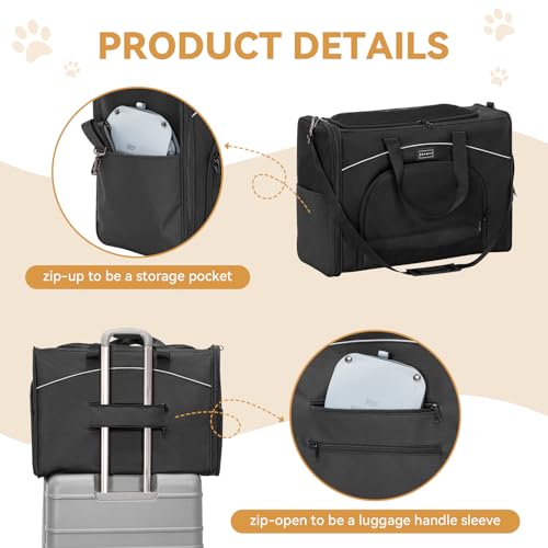 Petsfit Hundetasche Flugzeug 55x40x23 & Flugtasche Hund | Transportbox Katze | Transporttasche Hund Katzen | Sicherer Transport in Auto, Flugzeug und Bahn,mit 2 Platzierung-Methode, L/Schwarz