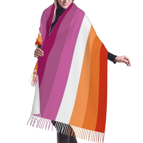 Lesbian Pride Flag Scarf With Tassel For Women Large Warm Shawls Wraps Cashmere Scarves Blanket For Fall Winter 27 * 77 Inches