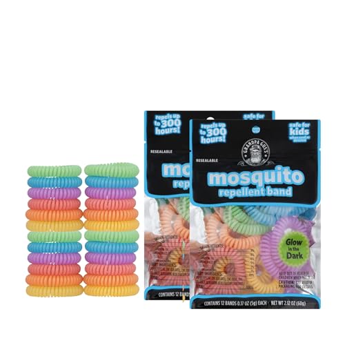 Grandpa Gus's Mosquito Repellent Bracelets - Wearable Bug Repellent Bands for Kids and Adults, DEET-Free, Plant-Based Essential Oils, Up to 300 Hours, Outdoor Activities, Camping and Hiking, 24 Pack