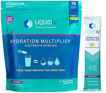 Liquid I.V. Hydration Multiplier - Acai Berry - Hydration Powder Packets | Electrolyte Drink Mix | Easy Open Single-Serving Stick | Non-GMO | 192 Sticks