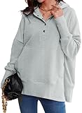 AlvaQ Womens Oversized Sweatshirts Hoodies Fleece Button Neck Sweaters Casual Tops with Pocket Comfy Fall Fashion Outfits Winter Clothes 2025 Light Grey Small