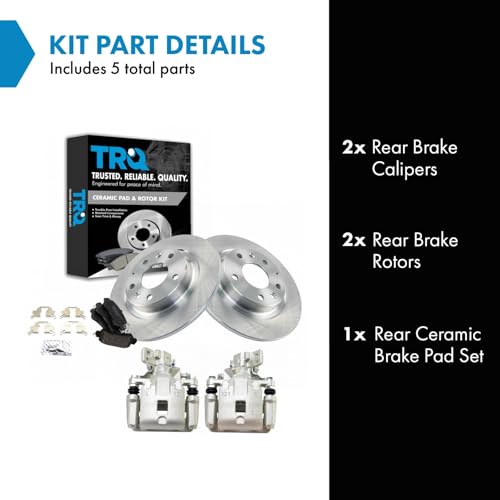 Image of TRQ Rear Brake Pad and Rotor Set Ceramic Solid Rotors Calipers