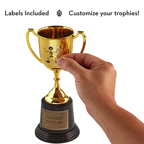 Halloween Costume Contest Trophies Bundle, 8-Pack - (3) Large 8.6\" x 4.5\" and (5) Small 2.25 x 3.75\" Customizable Party Awards + Stickers - Fun for Home, Work, School and Bar Crawl Costume Parties