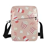VIGTRO Small Crossbody Bag for Women Men, Tasty Popcorn Pattern with Drinks Messenger Bag Purse with Adjustable Strap, Small Shoulder Bag for Travel Outdoor Sports
