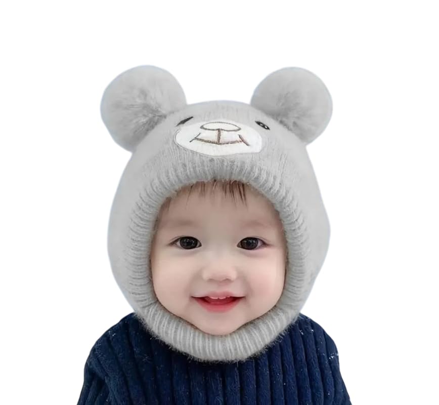 Baby Beanie Hat, Cute Warm Toddlers Winter Hat, Double Pom Pom Beanies for Boys & Girls Woolen Knitted Monkey Cap | Age 1-8 Yrs-picture-27