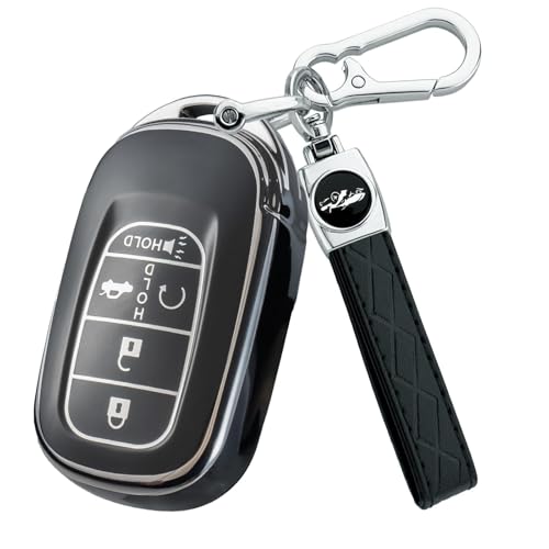 Joouheax for Honda Key fob Cover Silver Edge Key Shell Case for Accord Civic HR-V CR-V Pilot 2021-2026 Accessories (Black)
