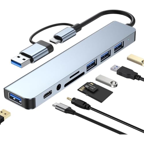 Image of 8-in-1 USB C Hub Multiport Adapter - Type-C Docking Station with 4K HDMI, VGA, Ethernet, 3 USB 3.0 Ports, SDCard Reader, PD Charging - Compatible with MacBook, Dell, HP,Type C Laptops