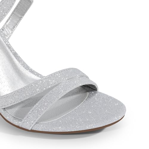 DREAM PAIRS Womens Chunky Heels 4 inch High Multi Strap Soft Comfort Block Heeled Sandals for Prom Dancing Wedding,Size 8.5,Silver,DWUMHS2501