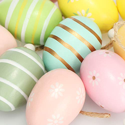 COM-FOUR® 24x hanging Easter eggs - wooden Easter decorations in great colors - decorative Easter eggs with beautiful patterns - Image 4