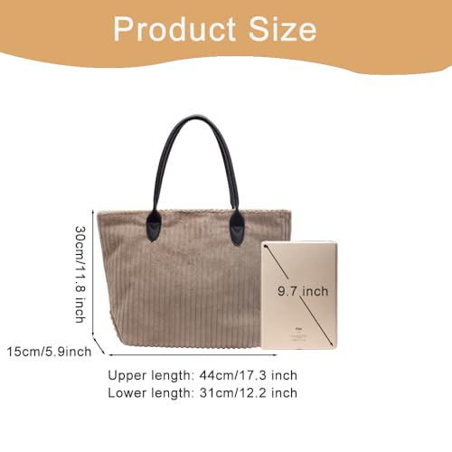 Sac fourre-tout en velours côtelé pour femme spacieux et sécurisé avec zip - 4