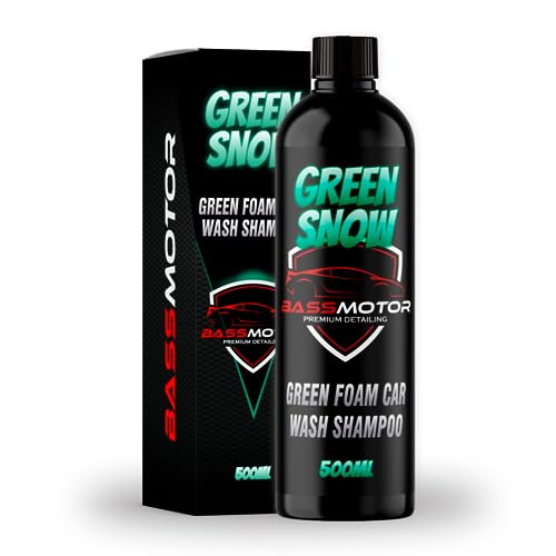 BassMotor Champú Coche Espuma Activa Verde para Foam y Cubo Lavado Rápido Coche y Moto Limpia y Desengrasa con Acabado Brillo - Green Snow 500 ml