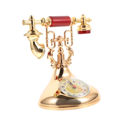 MUCKLILY 電話時計 De Table Vintage レトロな固定電話 電話固定電話 クロック 大きい 形をした ヴィンテージ置き時計の装飾 古い レトロな電話 ミニ 電子部品 Golden