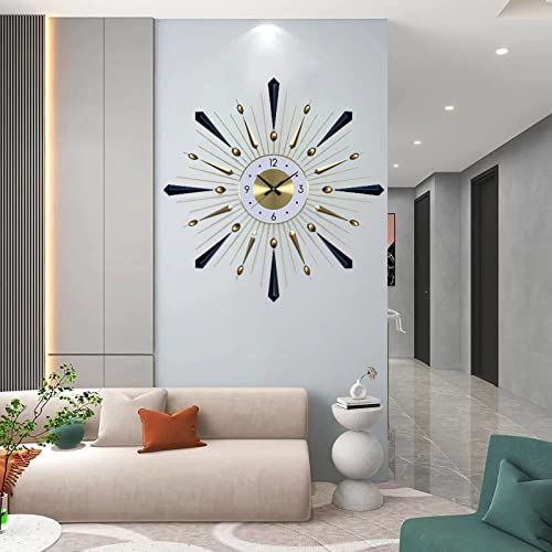 Hwanh Large Starburst Decorative Wall Clock 28In Mid Century Modern Clock Big Silent Metal Sunburst Clocks For Living Room Decor #TOP4