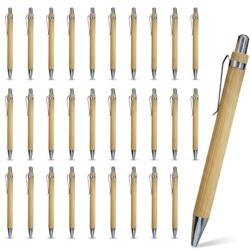 IUSOT 30 Stück Bambus Kugelschreiber Set - Hochwertige Holzkugelschreiber mit schwarzer Tinte - Ideal für Laser Gravur & DIY - Langlebige Holzkuli Vorratspackung für Büro Studium & Lehrer Geschenke