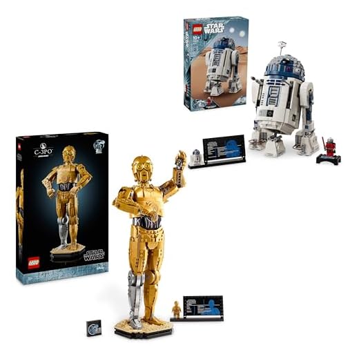 LEGO Star Wars C-3PO Droid Figure + R2-D2 Model Set, Kit modello da collezione da costruire con la minifigure del personaggio, Idea regalo cimeli per uomini, donne e fan 75398 + 75379