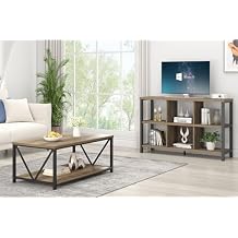 FOLUBAN Rustic Coffee Table and 6 Cube Storage Organizer with Shelf for Living Room, Oak