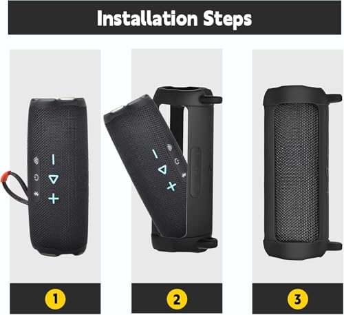Image of M.G.R.J Portable Carrying Silicone Case Cover for Flip 7 Wireless Portable Bluetooth Speaker with Shoulder Strap and Carabiner (Black)