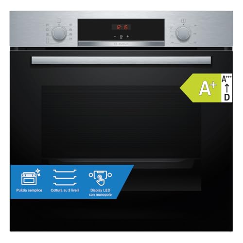 Bosch HBA534BS3F, Forno da incasso, EcoClean: pulizia della parete posteriore senza alcun detergente, Display LED Rosso,Inox, 60 x 60 cm