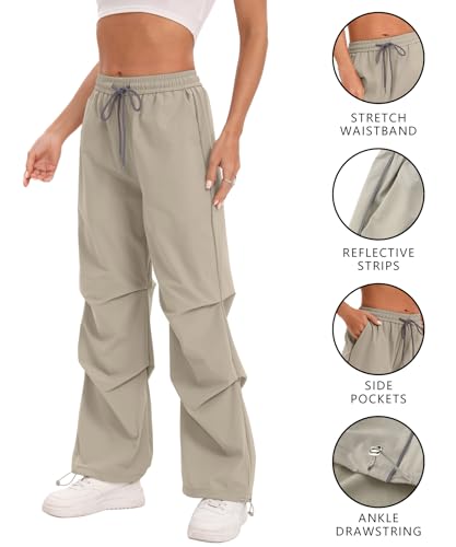 Women's Casual Parachute Pants Baggy Hiking Pants Drawstring Elastic Waist Track Y2K Trousers3