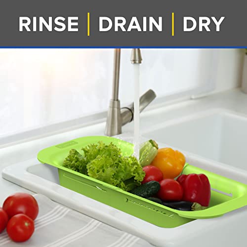 Janska 3-in-1 Adjustable Over The Sink Colander, 30% Heavier Duty, Sink Strainer, Rinse - Drain - Dry, European Made, Non BPA, Extendable, Heat Resistant (7.8\" W x 13.5-19.3\" L x 3.3\" H), Teal