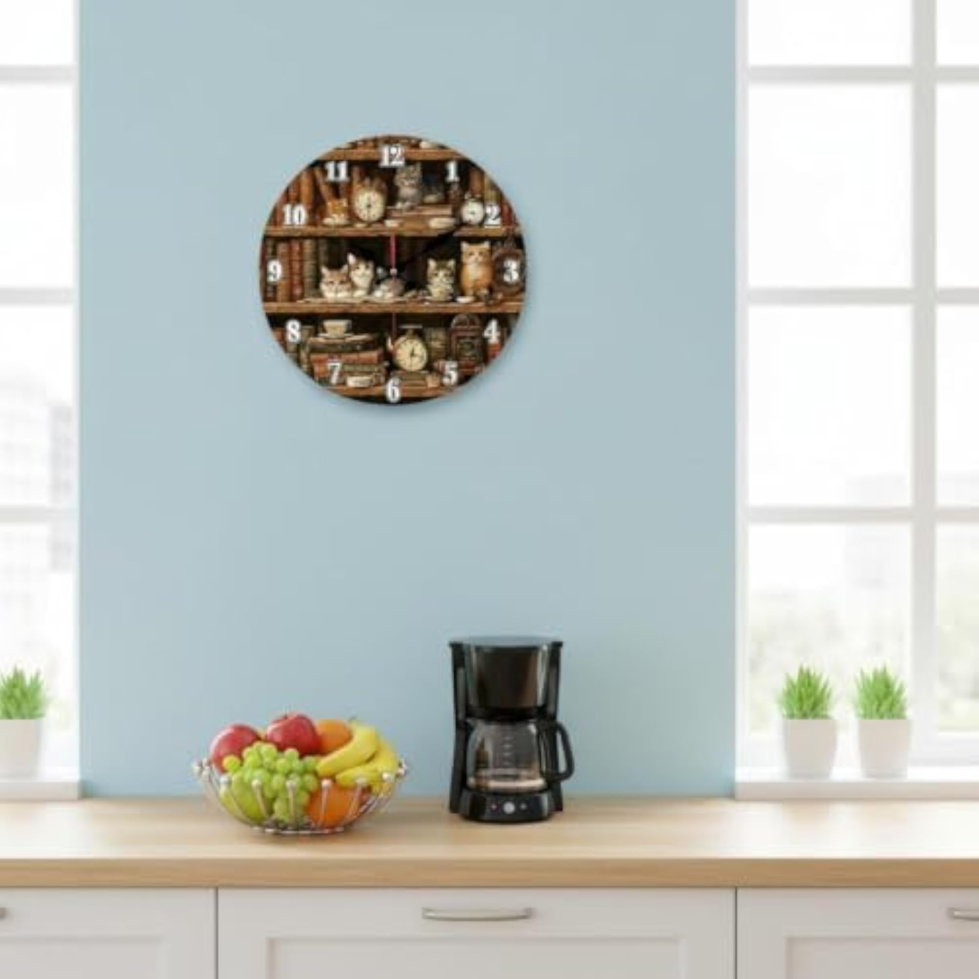 Cat Print Decorative Round Wall Clock, Creative Home Decor