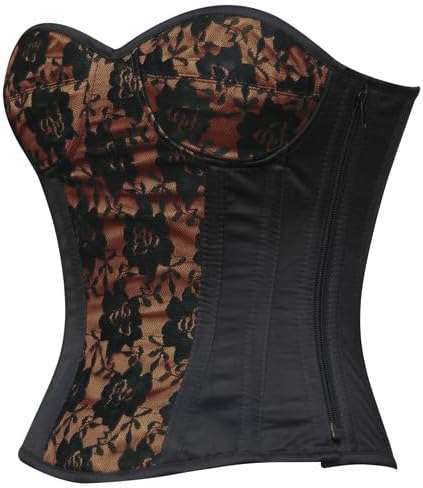 Gothic Overbust Corset for Women Black Brown Satin Lace Up Steel Boned Corset Top Burlesque Costume