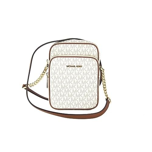 Michael Kors Jet Set Travel Signature PVC Medium Logo Chain Crossbody Flight Bag (Vanilla)