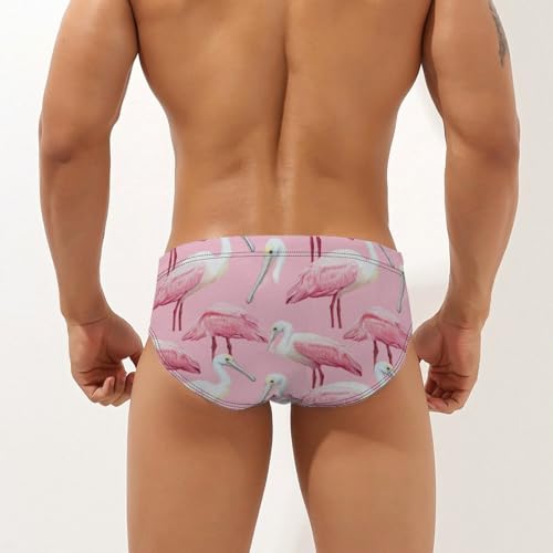 Roseate Spoonbill Pattern Mens Swim Briefs Sexy Bikini Swimwear Bathing Suits Trunks2