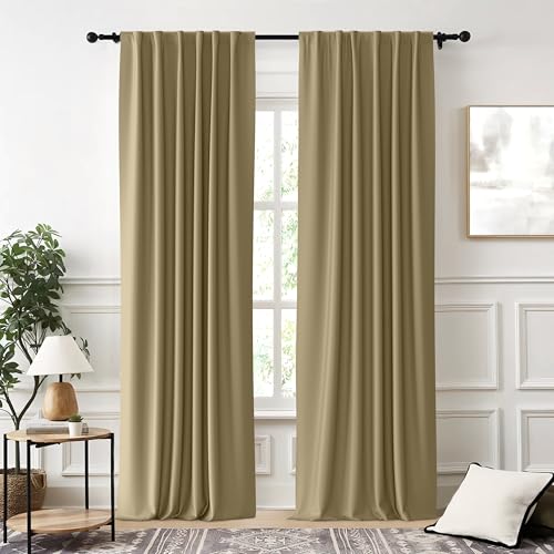 Image of THE LINEN COMPANY Back Tab Black Out Curtains for Bedroom Window | Noise Reducing Thermal Insulated Curtains | Premium Window Drapes Set of 2 Panels for Home - Beige, 6 Feet
