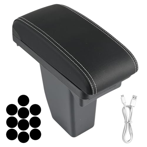 Per Peugeot 2008 Bracciolo in pelle nera, doppio strato, per console centrale, per 2008, con vano portaoggetti