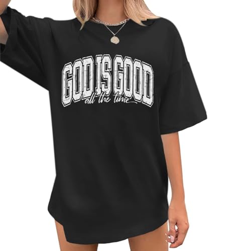 Image of Christian T Shirts for Women God is Good Shirt Oversized Jesus Religious Faith Inspirational Tshirts Bible Verse Tops