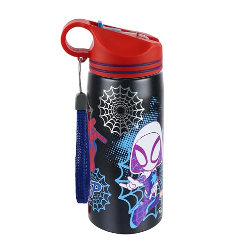 Image of Marvel Avengers Superhero Spiderman Stainless Steel SIngle Wall Sipper Water Bottle For Unisex Kids School And Travelling | 500 Ml | Black | AZ2059 (Go Web Go)