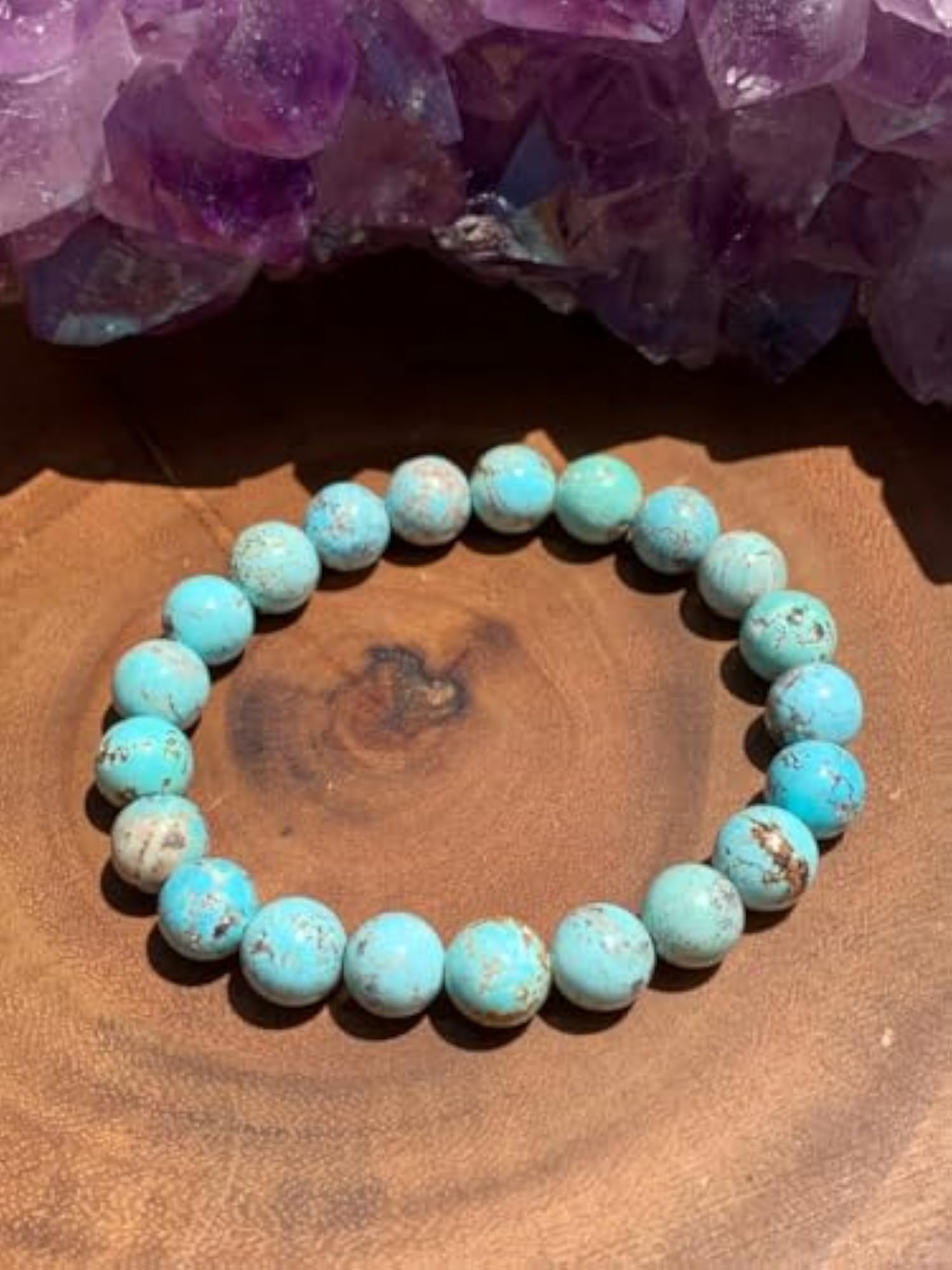 Unisex Natural Turquoise 8mm Round Beads Stretchable Bracelet