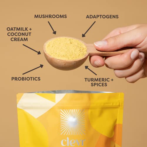 Clevr Blends Turmeric Powder Oat Milk Instant Latte Mix, Golden Milk, Moon Organic Spices, Coconut Superfood Creamer SuperLatte, Adaptogens, Reishi and Lion’s Mane Mushrooms and Probiotics - 14 Servings (340g) - Thumbnail 3