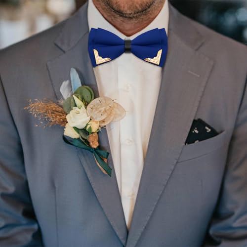 Image of Bow Ties for Men Women Metal Gold Bowtie, Pre Tied Mens Bow Tie Tuxedo Bowties Men for Prom Wedding Party