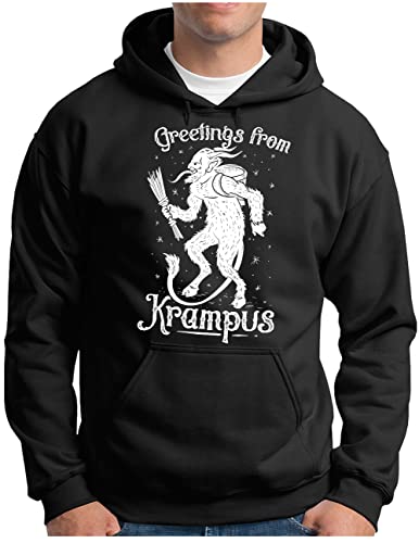 Sweat à capuche Krampus Homme OM3 - Pull Noir XXXL avec motif Démon X-Mas à cornes