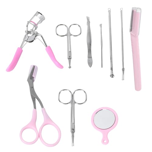 FOMIYES 10pc Eyebrow Grooming Kit Trimmer Scissors Tweezers Shaper Curler Makeup Tool Set Eyebrow Care Kit Precision Tools Portable Bag
