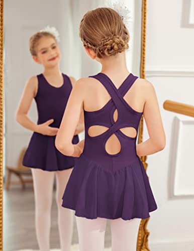 Image of Arshiner Kid Girls Hollow Back Ballet Leotard with Skirt Sleeveless Dance Dresses