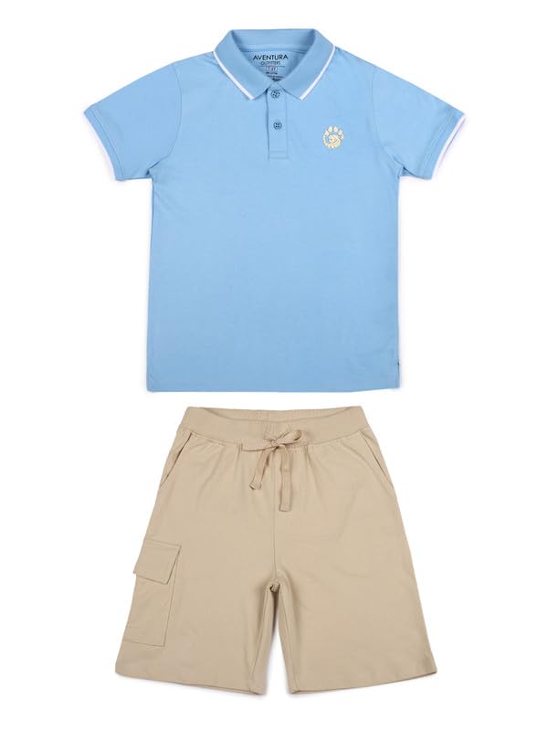 Image of Aventura Boys' Polo T-Shirt & Shorts Set 100% Cotton Bio-Washed Fabric Age 5-12 Years