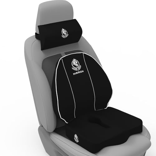 Image of MRRON Neckrest Back Support or Coccyx Orthopaedic Cushion for Long Sitting Universal fit with Ergonomic Design Made by High Density Memory Foam Used for Car or Office Chairs. (Black, Spine Support)