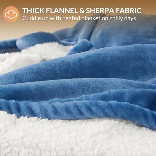 Image of HOMLYNS LuxeHeat Heated Blanket Electric Blanket Queen Size, Soft Flannel Sherpa Heating Blanket with 10 Heat Settings, 1-10 hrs Timer Auto Shut Off (84x90 inches, Blue), Only for 120V Voltage Use